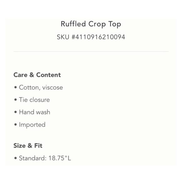 NWOT Anthropologie Embroidered Ruffle Crop Tie Top in Black & White Size XS - Picture 14 of 14